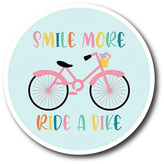 Magnet Me Up Smile More Ride A Bike Magnet Decal, 5 Inch Round, Vinyl Automotive Magnet