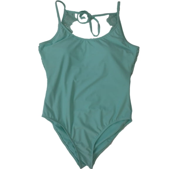 Womens Aquamarine Blue Lace Floral Flower Shoulder One Piece Swimming Suit XL