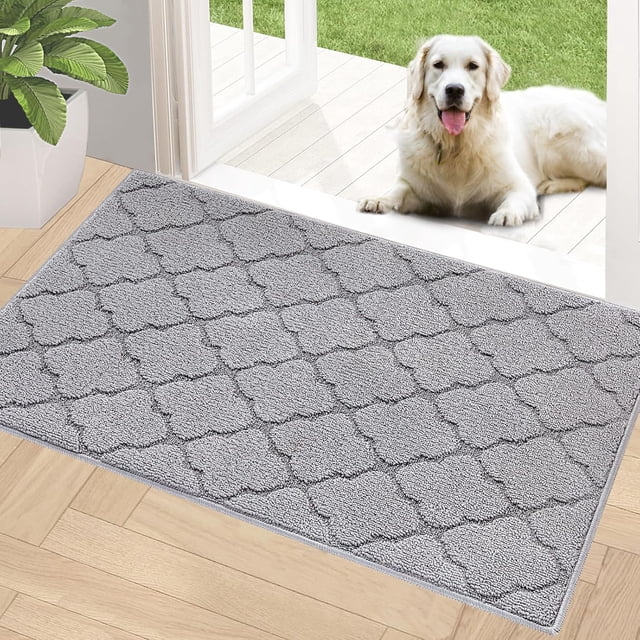 TIMO Tapis de Porte Intérieur, Tapis de Porte d'Entrée 32"x 48 Pouces avec Support en Caoutchouc Antidérapant Absorbant, Tapis Résistant à la Saleté pour Entrée de Porte d'Entrée, Tapis d'Entrée à Profil Bas pour Chien, Gris Clair