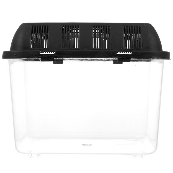 STOBOK Reptile Feeding Box, Black, Transparent Design, Ventilated, Durable