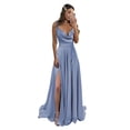 thumbnail image 1 of Vestido de dama de honor Monvelli con tirantes finos satinado azul empolvado, 1 of 7
