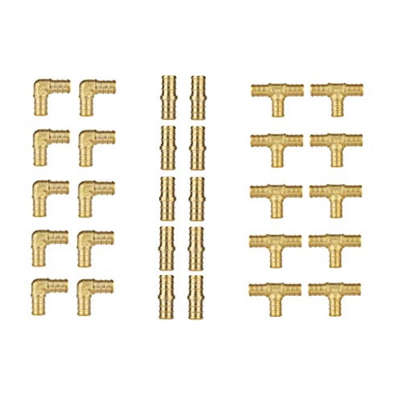 30 PCS 1/2" Brass PEX Fittings 10 Each Elbow, TEE, Couple Reducer