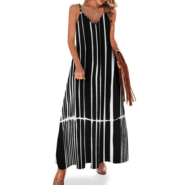 Vestido sin mangas de rayas en blanco y negro abstracto vestidos de verano vestido de mujer vestido para mujer