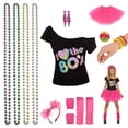 thumbnail image 2 of Women's 80's with Accessories Set Tutu Skirt Earrings Necklace Bracelets Fishnet Gloves Legwarmers Headband All in, M, 2 of 3