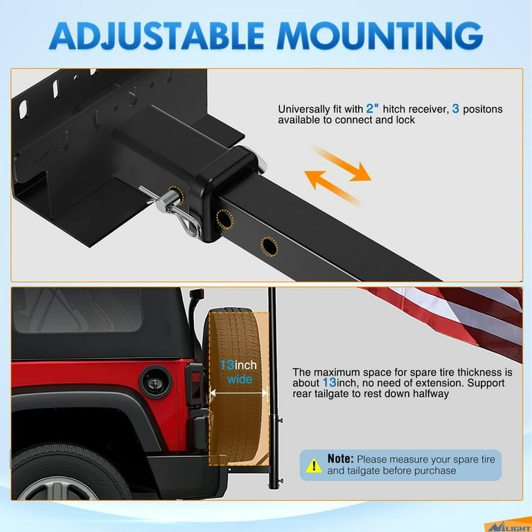 Nilight Hitch Mount Flagpole Holder, Flag Holder Compatible with Hitch Flagpoles Within 1 to 2.3 & Universally for 2 Hitch Receiver On RV SUV Pickup