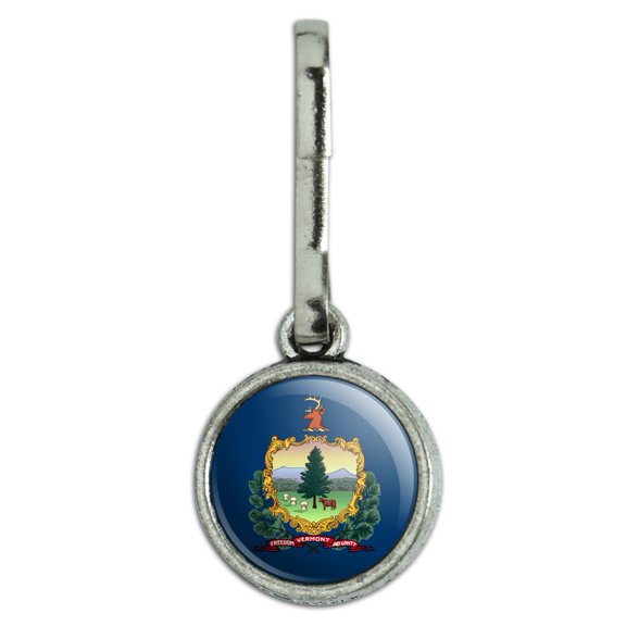 Vermont State Flag Antiqued Charm Clothes Purse Suitcase Backpack Zipper Pull Aid