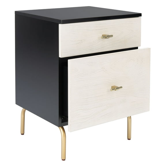 SAFAVIEH Genevieve Mid-Century 2 Drawer Nightstand, Black/White Washed