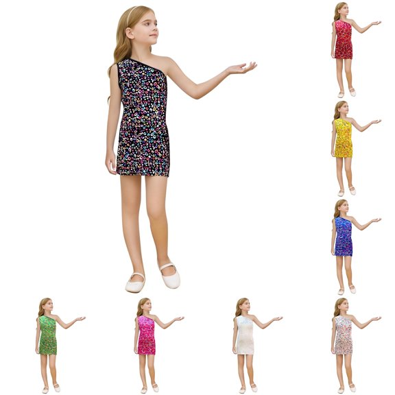 Oiyii Halloween Dress for Toddler Girls One Shoulder Leopard Printed Party Skirt Holiday Pageant Frock,Black