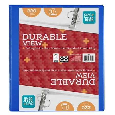 Pen+Gear Durable View 3-Ring Binder with 1-inch Rings, 1” Slanted D-Rings, Blue