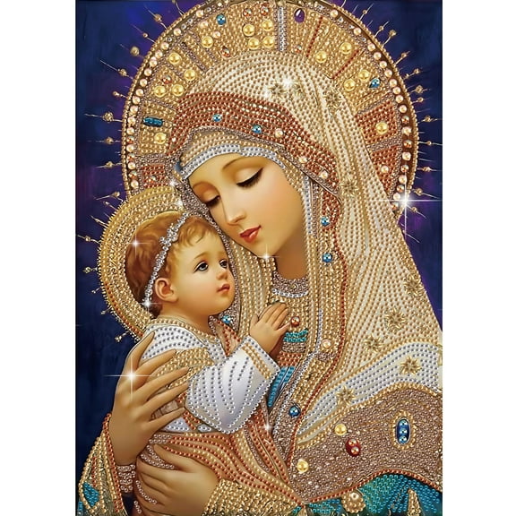 5D DIY Diamond Painting Kit Gentle Religious Virgin Mary Creative Craft Suitable for Home Decor Holiday Gift 11.8x15.7in