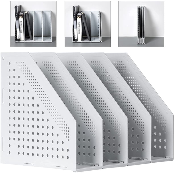Portaarchivos A4 plegable, revistero plegable, revistero con 4 compartimentos, para organización de oficina, organizador de escritorio para oficina escolar y almacenamiento (gris claro)