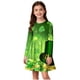 thumbnail image 1 of Vestido de manga larga con cuello redondo para niñas, vestido elástico de manga larga, corte A, estilo patinador con volantes, vestido de recital escolar, vestido de manga larga con cuello redondo par, 1 of 5