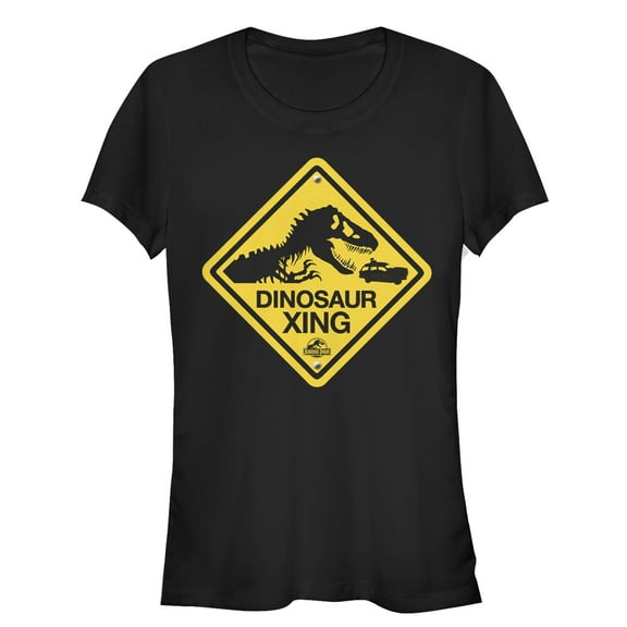 Junior's Jurassic Park Dinosaur Crossing Sign  Graphic Tee Black Small