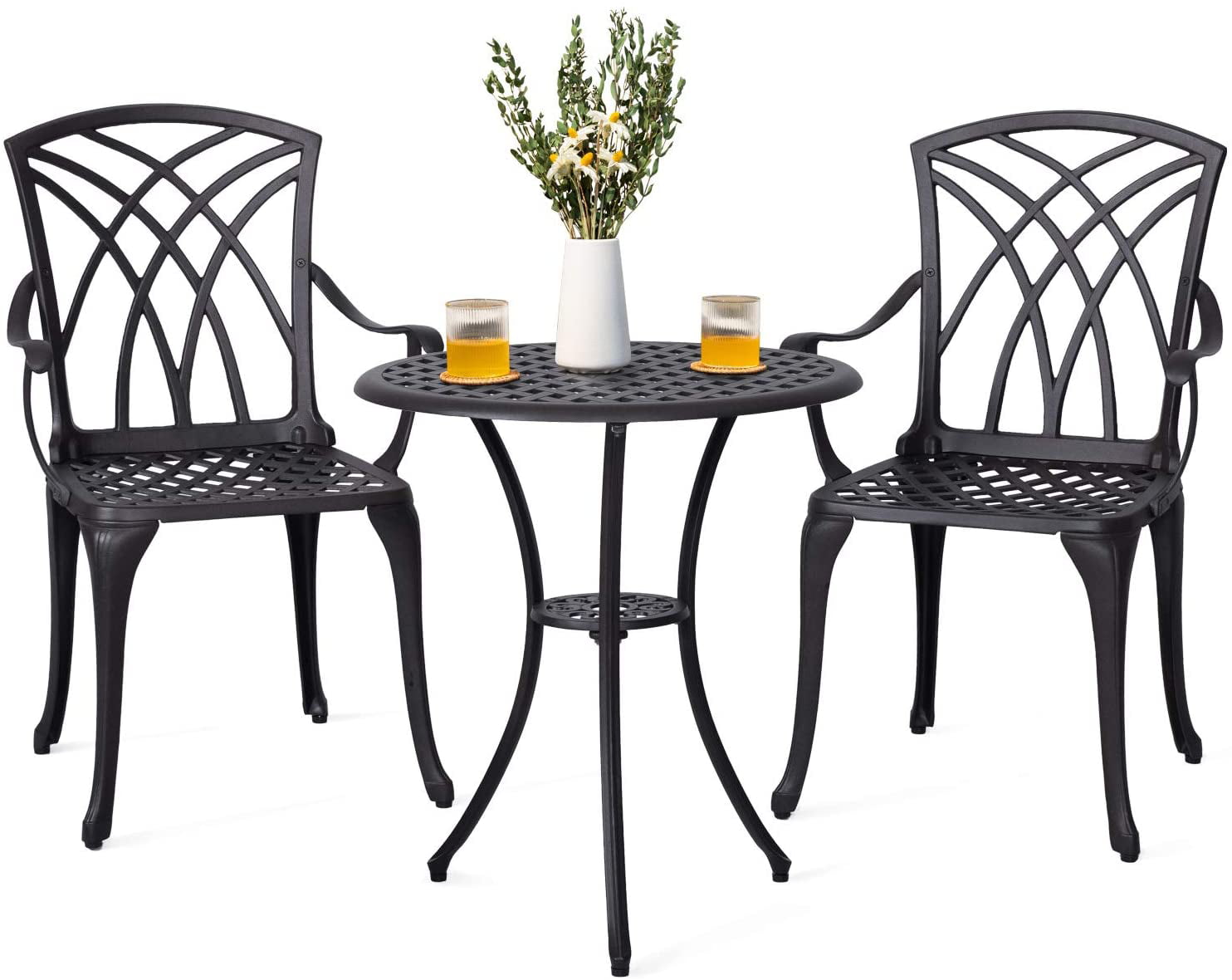 3 Pc Bistro Patio Outdoor Garden Rattan Vase Chair Stackable Tea Furniture Set