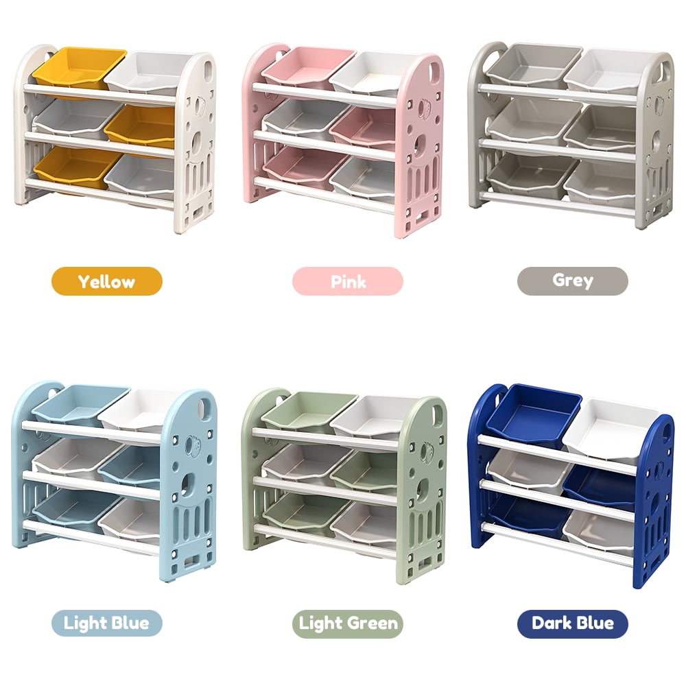 Montary Kids Toy Storage with 6 Bins, Multi-functional Nursery Kids Furniture Set Toy Storage Cabinet Unit with HDPE Shelf and Bins for Playroom, Bedroom, Living Room (Yellow White Color)