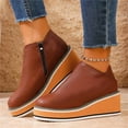 thumbnail image 6 of Heisall Womens Boots Winter Solid Color Round Toe Wedge Heel Ankle Boots Casual Fashion, 6 of 8