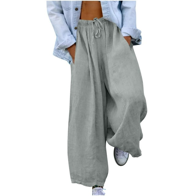 FNFYFH Liquidation Pantalon en Lin pour Femmes Couleur Unie Respirant Été