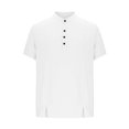 thumbnail image 5 of Mens Cotton Linen T-Shirts, Summer Tops for Men Big & Tall Casual Vintage Solid Color Button Up Dressy Blouses M-3XL, 5 of 5