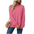 thumbnail image 6 of Quealent Crewneck Sweatshirts for Women Pullover Long Sleeve High Low Side Split Hem Basic Fall Fashion Sweatshirt Top Hot Pink for Size 3XL, 6 of 7