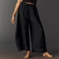thumbnail image 3 of OIOLOYJM Wide Leg Cropped Pants for Women Lace Hem Drawstring High Elastic Waist Flowy Pants Summer Pleated Boho Beach Wide Leg Loungewear Black 2XL, 3 of 6