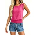 thumbnail image 6 of Women's Casual Pleated Sleeveless Top | Round Neck Elastic Hem Summer Blouse, 6 of 7