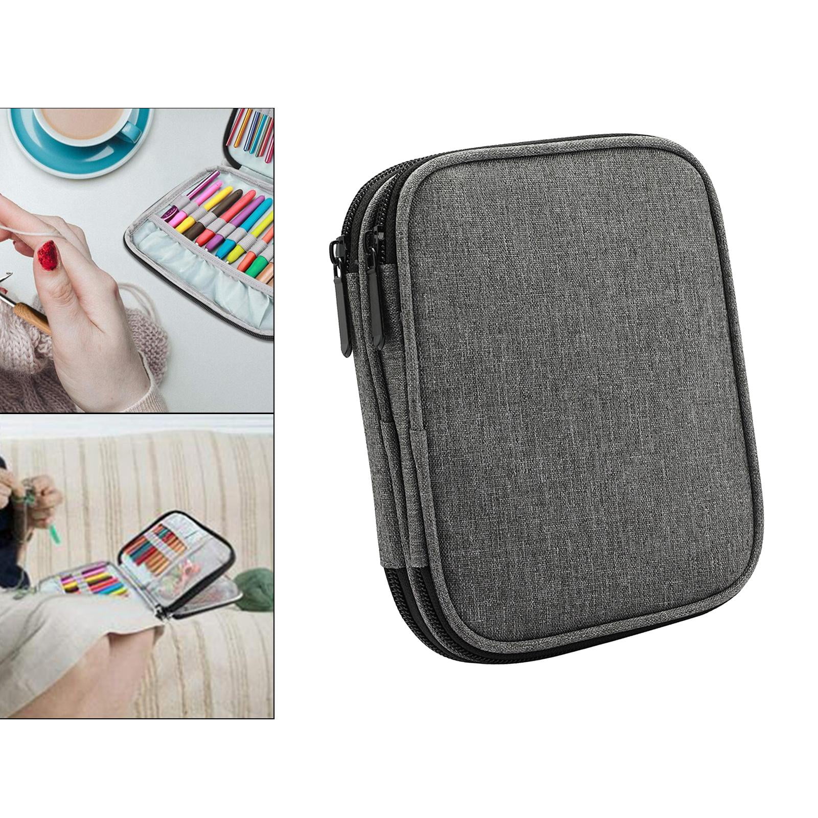 S SERENABLE Solid Color Crochet Hook Case Portable Travel Storage Bag Organizer Zipper Pocket for Various Crochet and Knitting Sewing Accessories