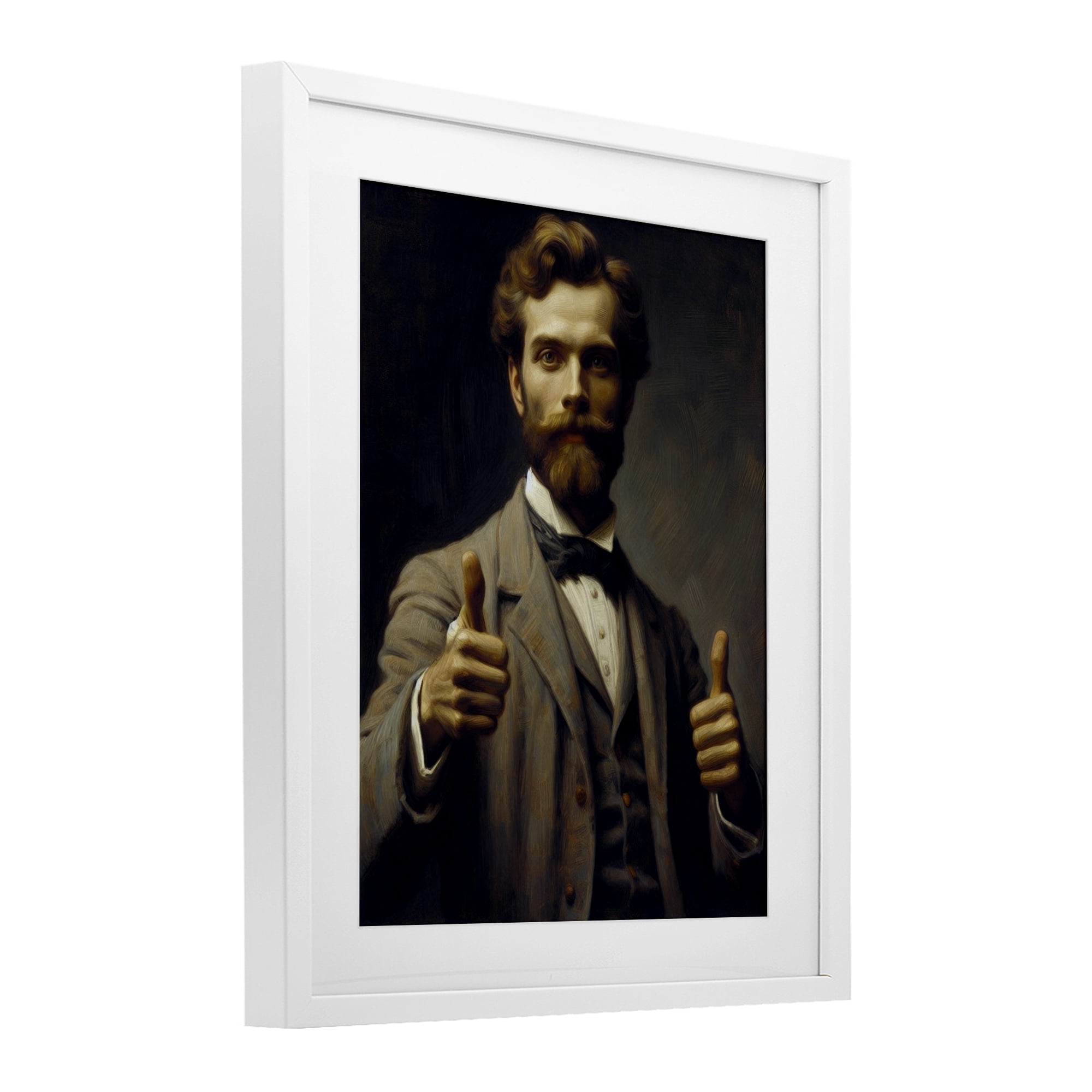 Funny Thumbs Up Gentleman White Framed Print Under Glass, design by Lettered and Lined