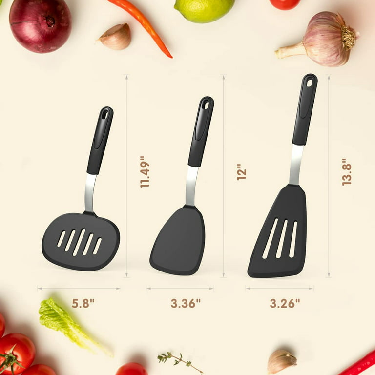 Bchef Silicone Utensils Heat Resistant Rubber Non-Stick BPA Free Non Toxic Kitchen Set for Cooking, Baking and Mixing Ergonomic, Home Cookware