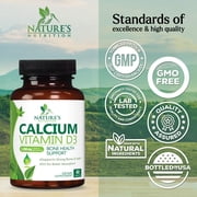 Calcium 1200 mg with Vitamin D3 - Best Absorption & Bone Health Support Supplement for Women & Men - Bone Strength, Teeth & Immune Support - Natural Calcium & D3 Pills - Bottled in USA - 60 Tablets