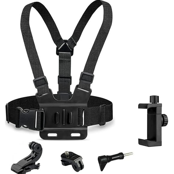 Chest Strap Holder and Backpack Shoulder Strap Mount with Cell Phone Clip Action Camera Accessories Compatible with GoPro DJI OSMO Insta360, Compatible with iPhone 13 12
