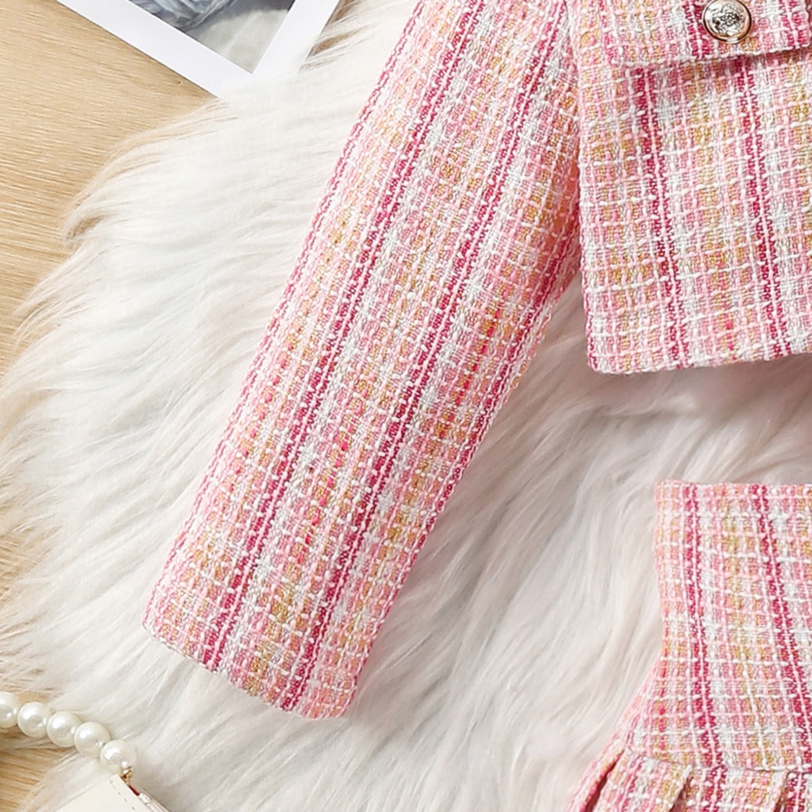 XXWXYD Toddler Baby Girl Fall Winter Clothes Set, Plaid Cardigan Jacket and Pleated Skirt with Hat, Formal Outfits Par𝗍y Dress