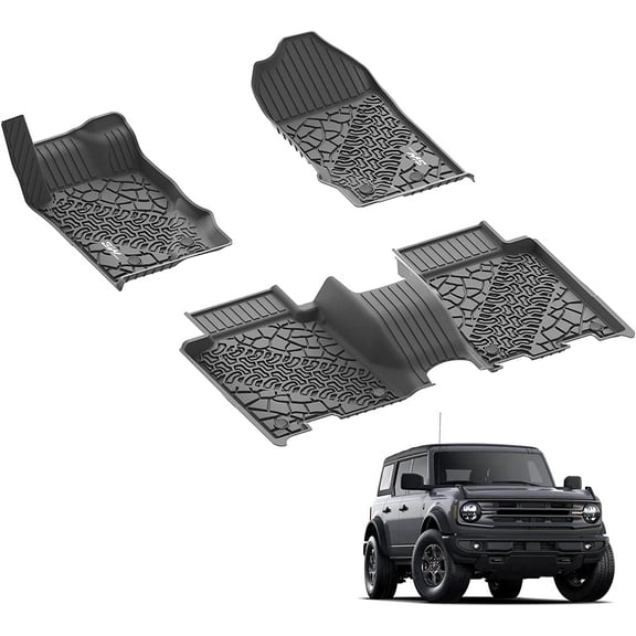 3W Floor Mats Compatible for 2021 2022 2023 Ford Bronco 4 Door TPE All Weather Car Accessories Custom Fit Floor Liner 1st and 2nd Row Full Set Car Mats, Black