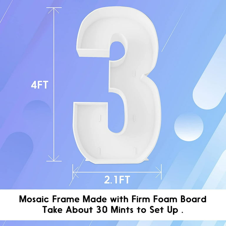 4ft Mosaic Numbers for Balloons Frame - Extra Large Marquee Numbers Pre-Cut  Kit Thick Foam Board, Mosaic Cardboard Numbers 3, Birthday Backdrop, Party  Decorations, Anniversary 