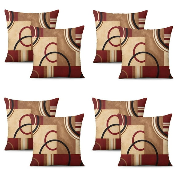 Set Of 4 Retro Abstract Geometric Pillow Covers 16x16 Inch Linen Decorative Square Throw Pillow Covers for Living Room Sofa Couch Decoration