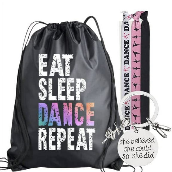 Dance Gift Bundle, Dance She Did Bangle Bracelet, Drawstring Bag and Headbands Gift Set, Girls Dance Accessories For Dancers and Teams