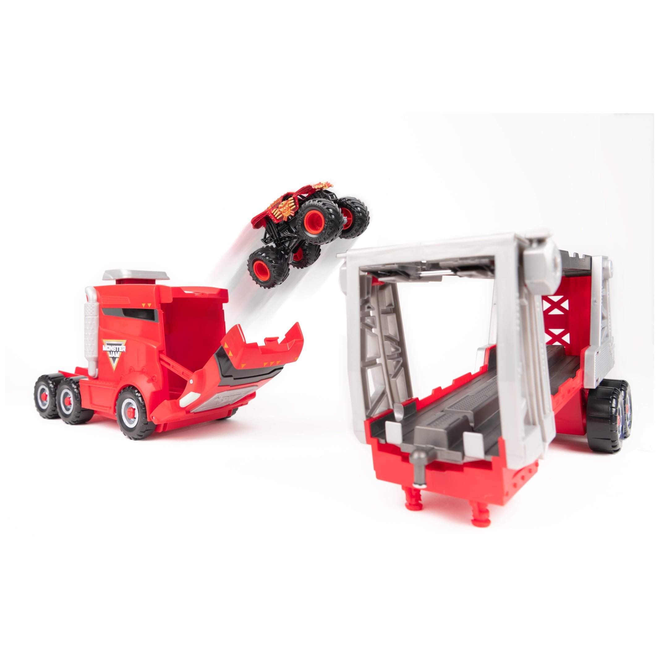Monster Jam, 2-in-1 Launch N’ Go Hauler Playset and Storage with Exclusive Monster Truck (New)