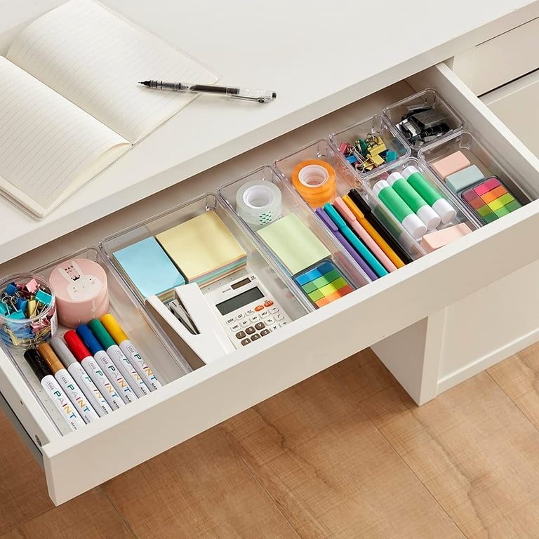 Drawer Organizer Set Clear Plastic Desk Drawer Dividers Trays Dresser  Storage Bins Separation Box for Makeup