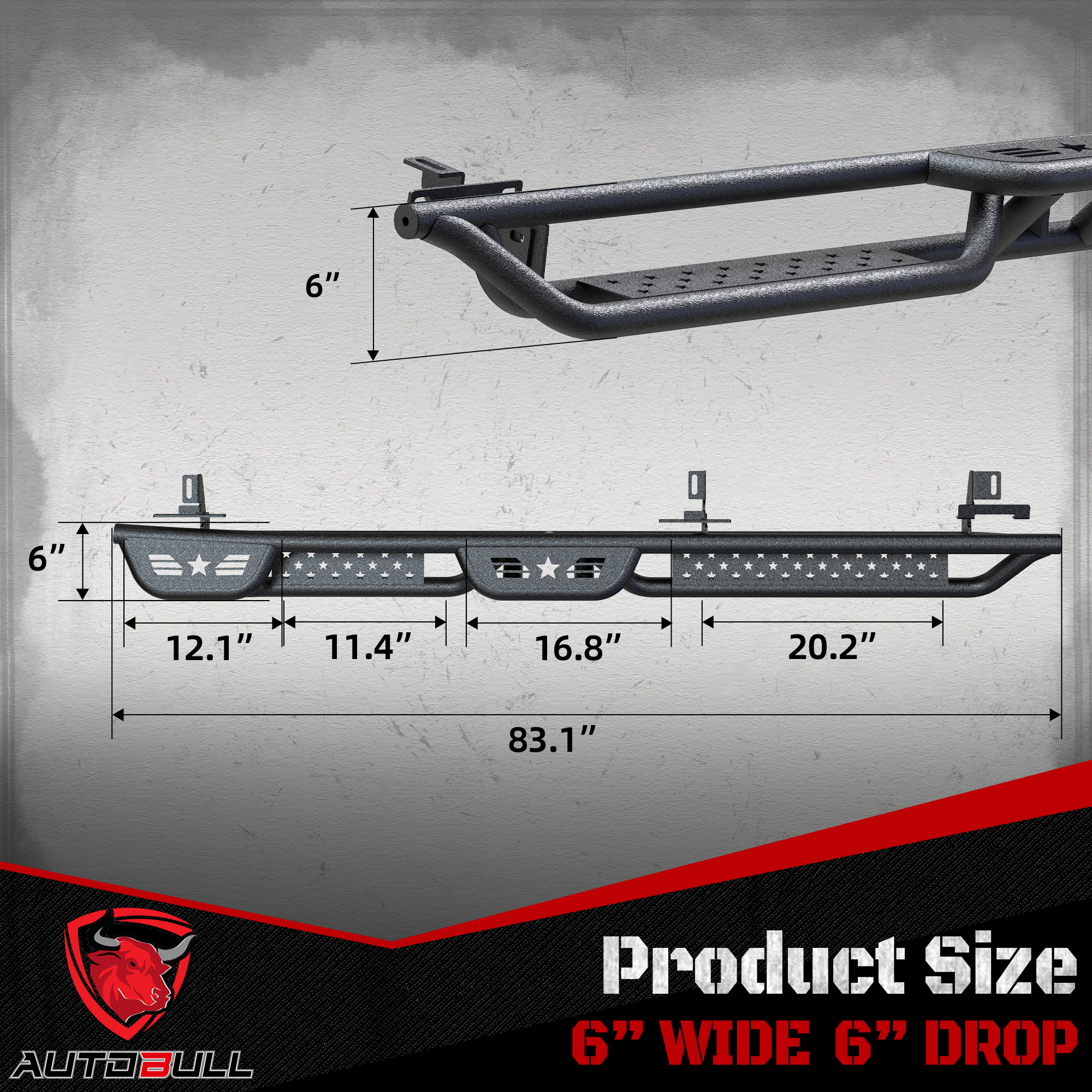 Wheel to Wheel Running Boards Compatible with 2020-2025 Jeep Gladiator JT 4 Doors, 6" Bed Access Side Step Rails Coated Black Carbon Steel Nerf Bars