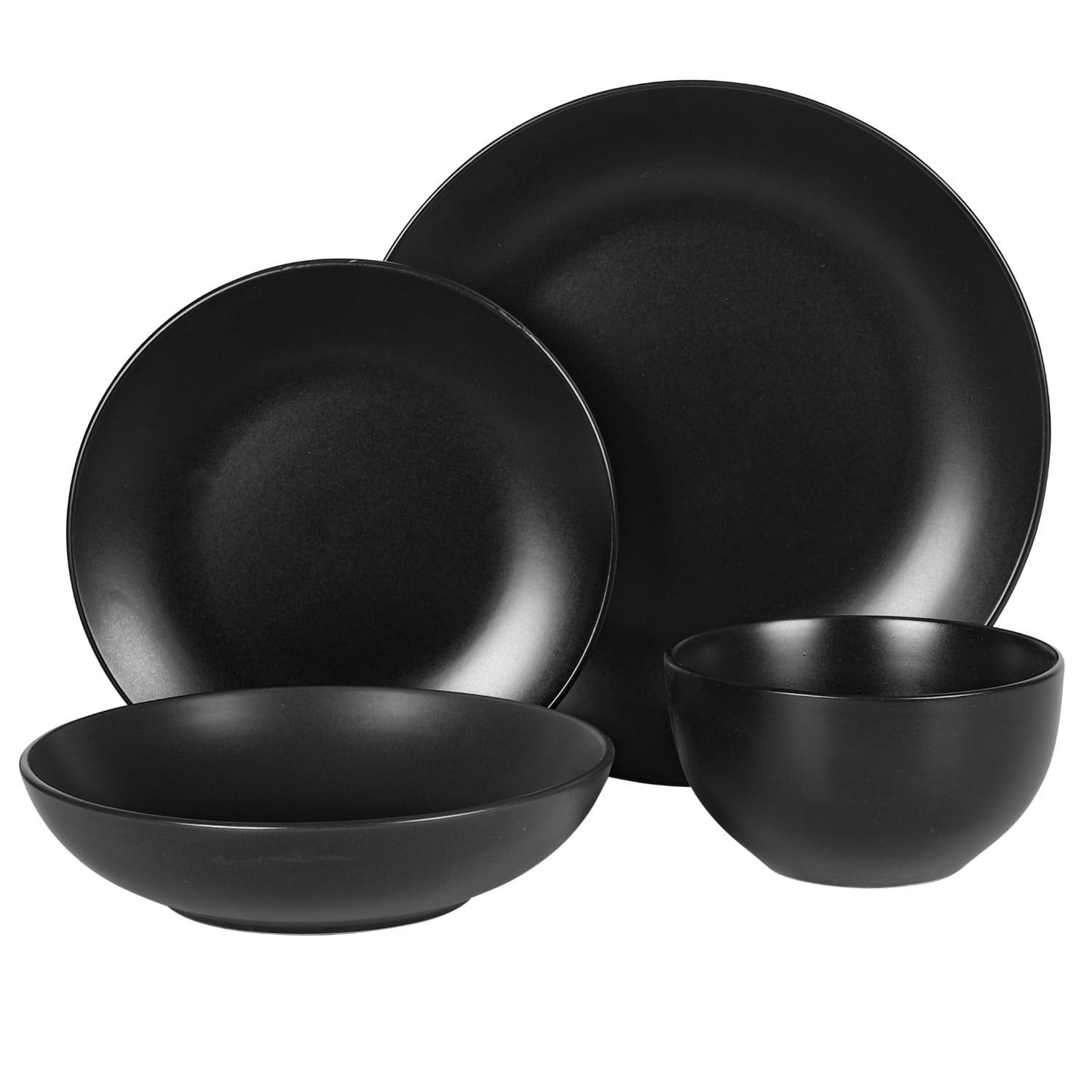 Gibson Home Queenslane 16 Piece Double Bowl Plates and Bowls Dinnerware Sets - Matte Black