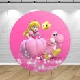 thumbnail image 3 of Fondo de fiesta de princesa de dibujos animados de color rosa melocotón, pancarta redonda, fondo de cumpleaños para niñas y niños, cubierta para baby shower, accesorios fotográficos de Marios, decorac, 3 of 4