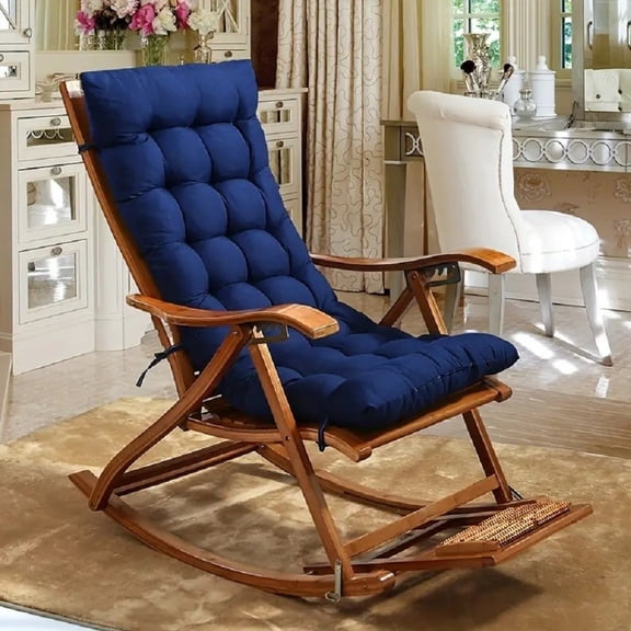 Rocking Chair Cushion, Indoor/Outdoor Rocking Chair Pads, High Back Memory Foam Patio Furniture Cushions with Ties, 19x47x3 inch, Navy Blue