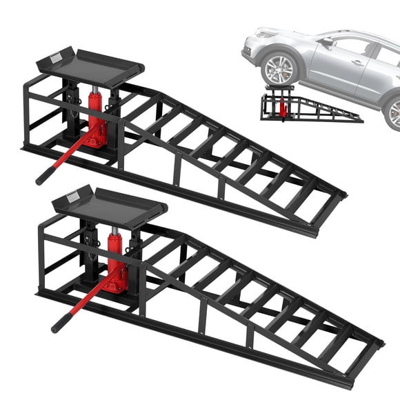 2 Pack Hydraulic Car Ramps for Oil Changes, 5 T 11050 LBS Heavy Duty Steel Car Lift Ramp - Low Profile, High Lift 9.4 in-13.34 in, Safety Garage Ramps for Trucks & Vehicles, Black