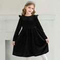 thumbnail image 4 of Odeerbi Kids Girls Long Sleeve Velvet Dresses Spring Fall Ruffle Princess Dress Casual Flared A-Line Dress Kids Girls Clothes, 4 of 9