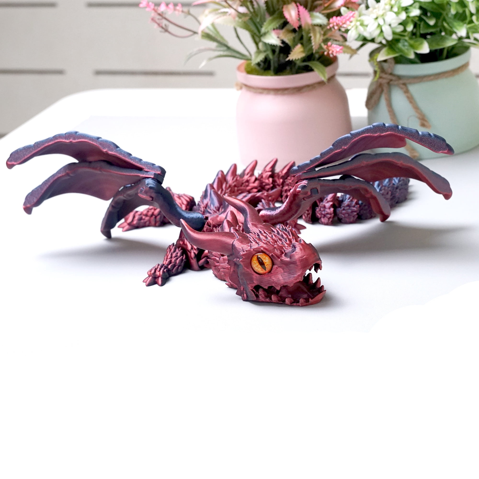 22inch 3D Printed Dragon with Wing,Flexible Joint Animal lacertid Figurines,Realistic Eyes, Home Office Decor,Fidget Toy for Adults Teens Boy Festival Gifts