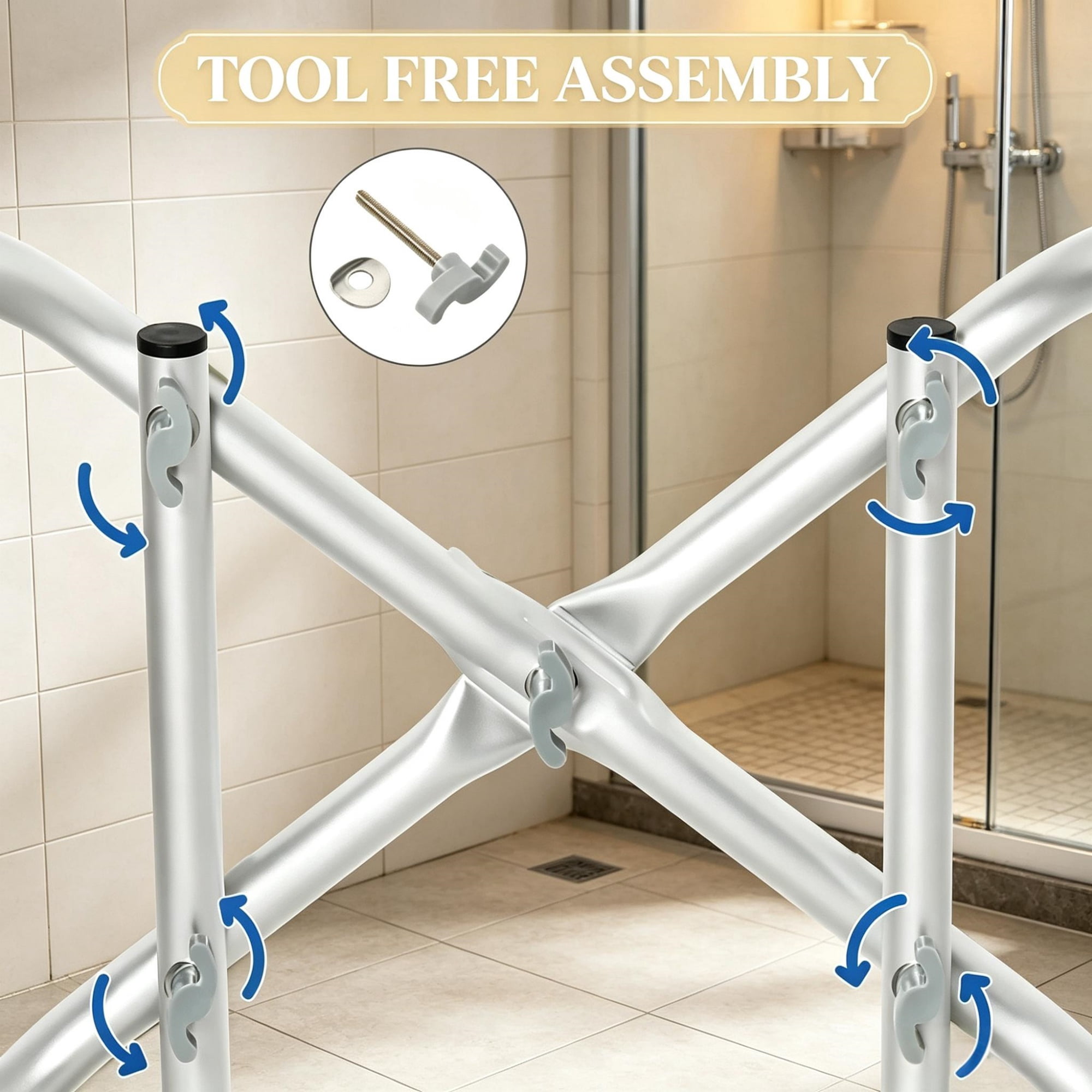 Adjustable Height Padded Shower Chair with Arms And Back Anti-slip Bath Seat for Seniors And Disabled Tool-Free Assembly, 299lbs
