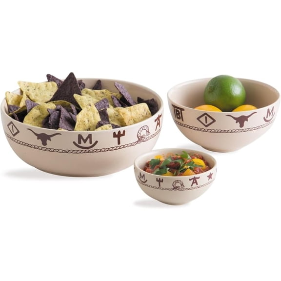 Branded 3 pc Ceramic ERN Serving and Mixing Bowl Set