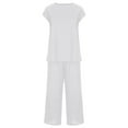 thumbnail image 4 of Women’s Casual Linen 2 Piece Outfits Cap Sleeve Crewneck Blouse with Loose Wide Leg Cropped Pants Sets With Pockets, 4 of 7