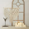 thumbnail image 2 of DecMode Cream Cotton Intricately Weaved Macrame Wall Decor with Beaded Fringe Tassels, 2 of 7