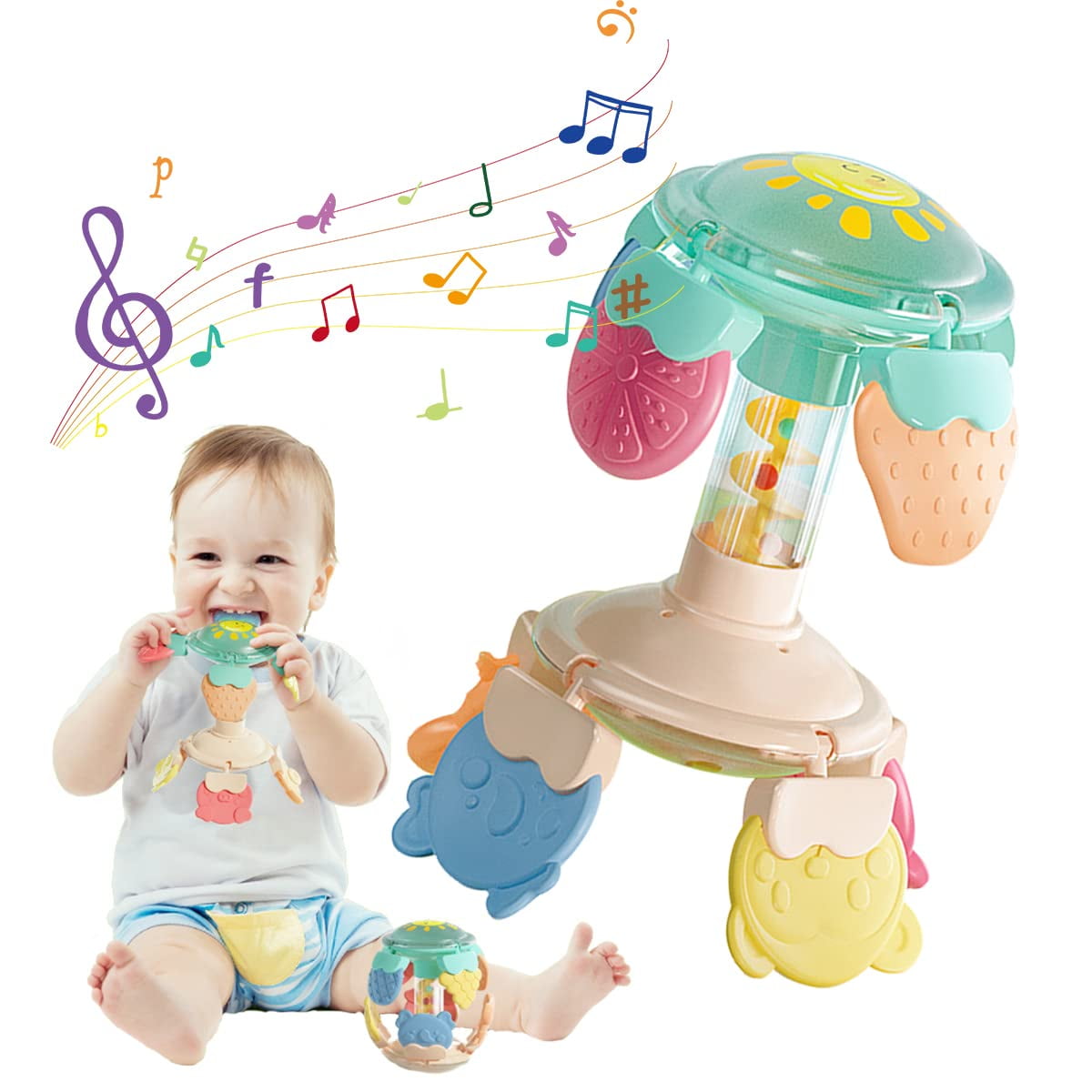 ANTIC DUCK Baby Rattle Teething Toys Silicon Fruit Puzzle Sensory Teether Toys for 3-12 Months Infants Gifts