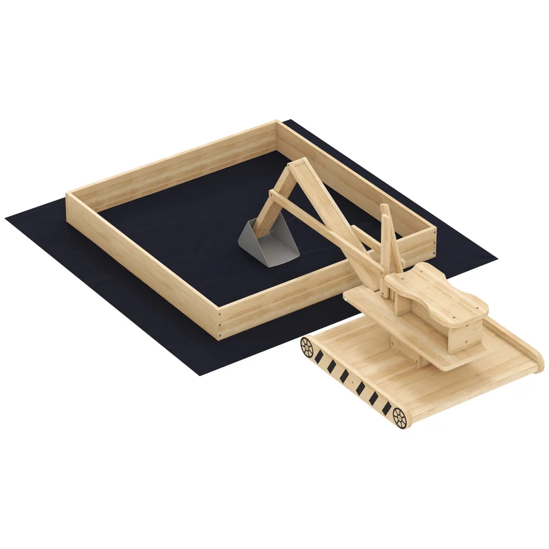 Kids Wooden Sandbox with 360° Rotating Digger, Large Fir Wood Sand Pit with Non-Woven Liner, Holds 440 Lbs Sand, Outdoor Play Construction Toy for Children Ages 3-6